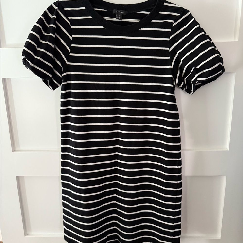Halogen Black and White Puff Sleeve Mini Dress